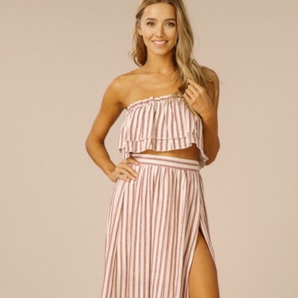 Listicle Cream and Pink Striped Strapless Jumpsuit